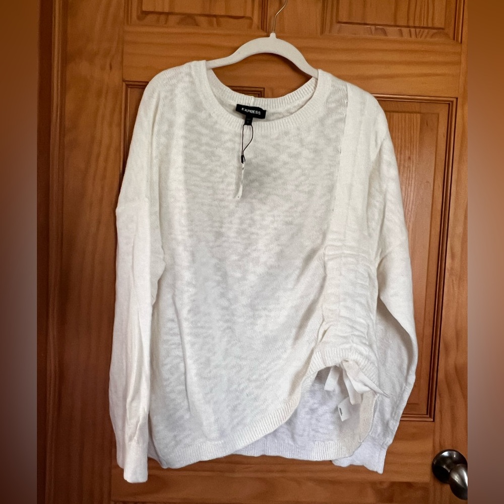Express Asymmetrical Classic White Knit Sweater